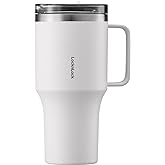 LocknLock Metro Travel Mug, Premium 18/8 Stainless Steel Tumbler Cup for Hot and Cold Drinks, Double Wall Insulated with Handle and Lid, Ivory, 27oz