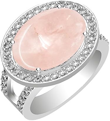 8.80ctw, Genuine Cabochon Rose Quartz 12x16mm Oval &amp; Silver Plated Fashion Ring (Size-5)