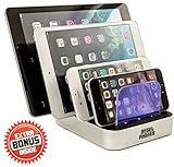 USB Charging Station Dock, Multi-Port Super Fast Charging - iPhone, iPad, Samsung Galaxy, Tablets, Kindles, LG, Nexus, HTC and all your other devices Plus Bonus TWO USB Charging Cables