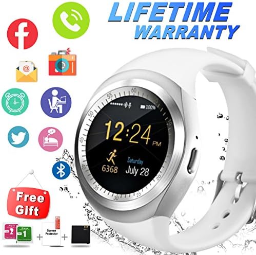 Bluetooth Smart Watch Waterproof Smartwatch with Camera SIM TF Card Slot Touch Screen Phone Unlocked Cell Phone Watch Sports Smart Wrist Watch For Android Phones Samsung IOS iPhone Men Women Kids (Y-White)