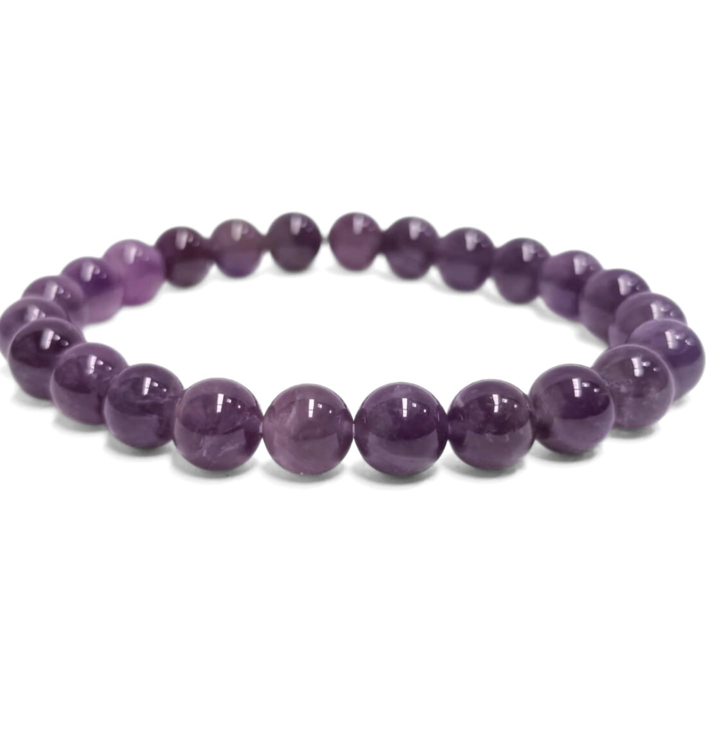 Jet International Women's Amethyst Round Beads Stretch Bracelet Natural Genuine Crystal