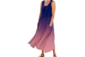 BAGELISE Maxi Dress for Women,2023 Spring Summer Cotton Linen Boho Casual Fashion Sleeveless Dress for Holiday
