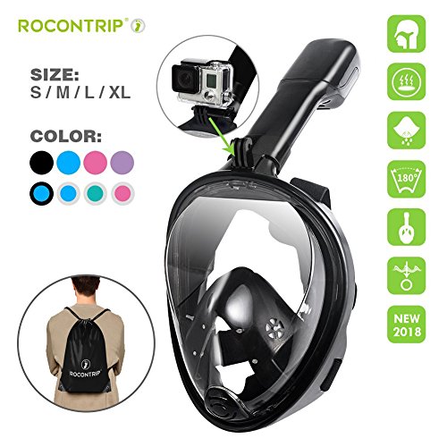 ROCONTRIP Full face Snorkel mask, Kids easybreath Scuba mask with 180° Panoramic oceanview Seaview Snorkeling mask, Underwater Full Snorkel mask with Snorkel Bag (Black, S/M) - Thumbnail 7