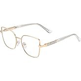 Dollger Square Blue Light Blocking Glasses for Women Trendy Oversized Computer Gaming Eyeglasses Cat Eye Metal Frame bluelight glasses Gold