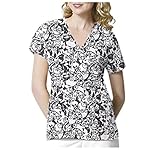 G MED Women's Printed Fashion Wrap Scrub Top with Back Tie