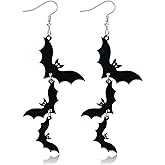Mintolex Acrylic Halloween Earrings Black Skull Bat Drop Dangle Earrings for Women Fun Cute Spooky Halloween Holiday Costume Jewelry