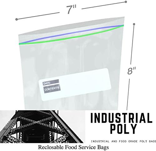 100 PACK - Heavy Duty Clear Plastic Ziplock Freezer Food Storage Bag With White Write On Block To Label Your Contents.-- Pack of 100 Compare to ZipLoc (tm) (Quart Capacity)