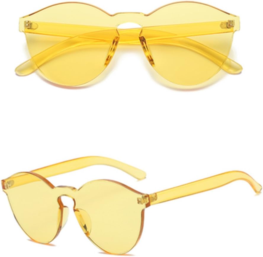 Colorful Rimless Round Super Retro Sunglasses,Transparent Color Tinted Eyewear for Women Men Sunglasses-1pcs Pack