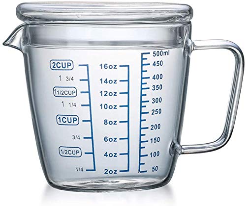 500ML Glass Measuring Cup Microwave Measuring Jug with Lid Multi-Purpose Measuring Mug for Hot/Cold Liquid, Clear, Easy to Read Measurements - Cook with Accuracy