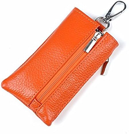 Anniverl Men's Genuine Leather Key Case Pure Color Key Holder Keychain Key Ring Key case AX-CC004 Orange
