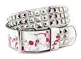 NYfashion101 Pyramid Studded Skull Print Single Hole Genuine Leather Belt