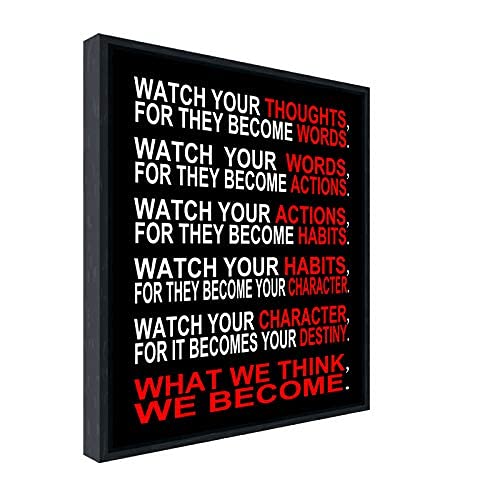 Wieco Art - Black Framed Watch Your Thoughts Motivational Classroom Poster Modern Canvas Prints Wall Art Paintings for Home Office Living Room Decorations