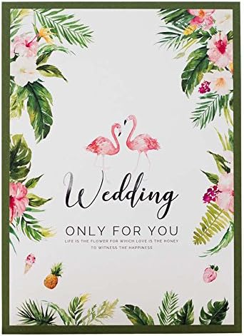 Romantic Pink Flamingo Green Frame Creative Wedding Guest book Alternative Signature GuestBook