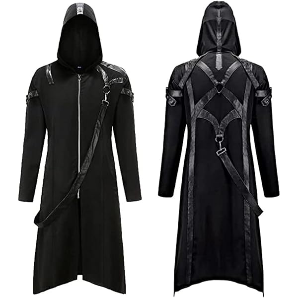 LANGWEI Steampunk Halloween Kostüm Fantasy Witcher Trenchcoat Herren Viktorianische Gothic Cosplay Jacke,Schwarz,S LANGWEI Steampunk Halloween Kostüm Fantasy Witcher Trenchcoat Herren Viktorianische Gothic Cosplay Jacke,Schwarz,S