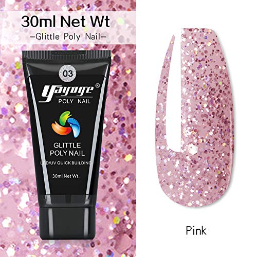 Yayoge Poly Gel Nail Kit - 3 Tubes 30ml Poly Nail Gel Glitter Pink Nail Gel Starter Kit - Nail Extension Gel Set with Slip Solution Professional Technician French Kit