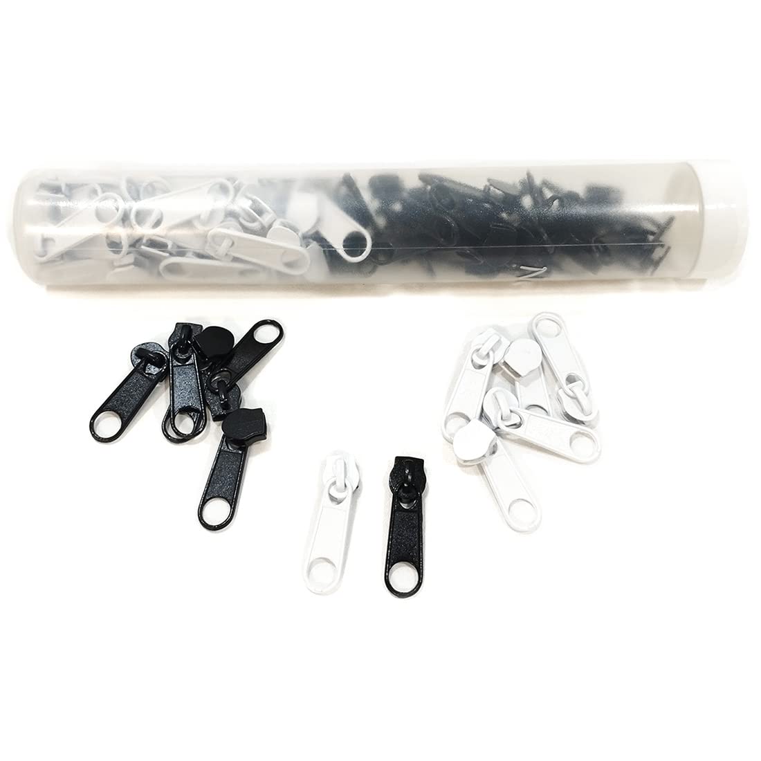 JYC CREATIVE Zipper Slider, Tube with 72 Units of Zipper Sliders, Sliders, Zipper Pullers, There are 2 Colors (#5,101332 BW)