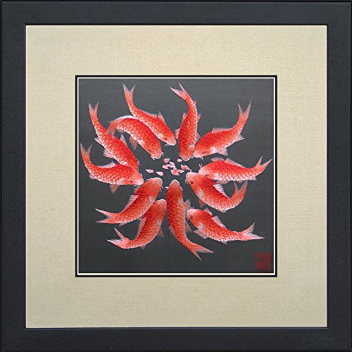 Twelve Red Japanese Koi Oriental Wall Hanging  Asian Decoration