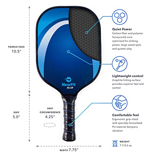 NewFit Blur Pickleball Paddle - USAPA Approved - Graphite Face & Polymer Core for a Quiet and Light Racket (Blue Single) - Thumbnail 4