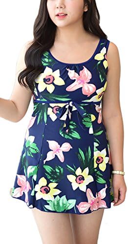 Lemu Womens Retro Vintage One Piece Swimwear Floral Monokinis Plus Size US 14-16/Asia 6XL Sapphire Blue