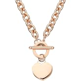 WangGao Elegent Love Stainless Steel Link Chain Blank Heart Charms Necklace for Women Toggle Clasp Closure