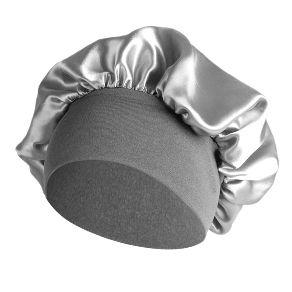 IBLUELOVER Ladies Wide Band Satin Silk Sleep Cap Women Soft Bonnet Cap Long Hair Care Headwrap Fashion Comfortable Hair Loss Night Sleep Hat Chemo Beauty Cap Hair Accessories Printing&Solid Silver