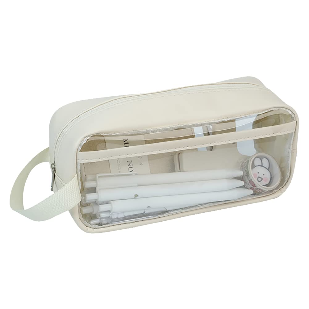 JIHUOO Clear Pencil Case Bag Transparent PVC Pencil Pouch Large Capacity Pen Bag Aesthetic Pen Pouch Toiletry Bag School Supplies White