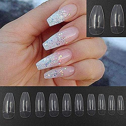 Nasmodo® Fake Acrylic transparent fakes nails Personal Reusable French Long Acrylic False Fake Nails for Decoration falses nails For women and girls(500pcs)