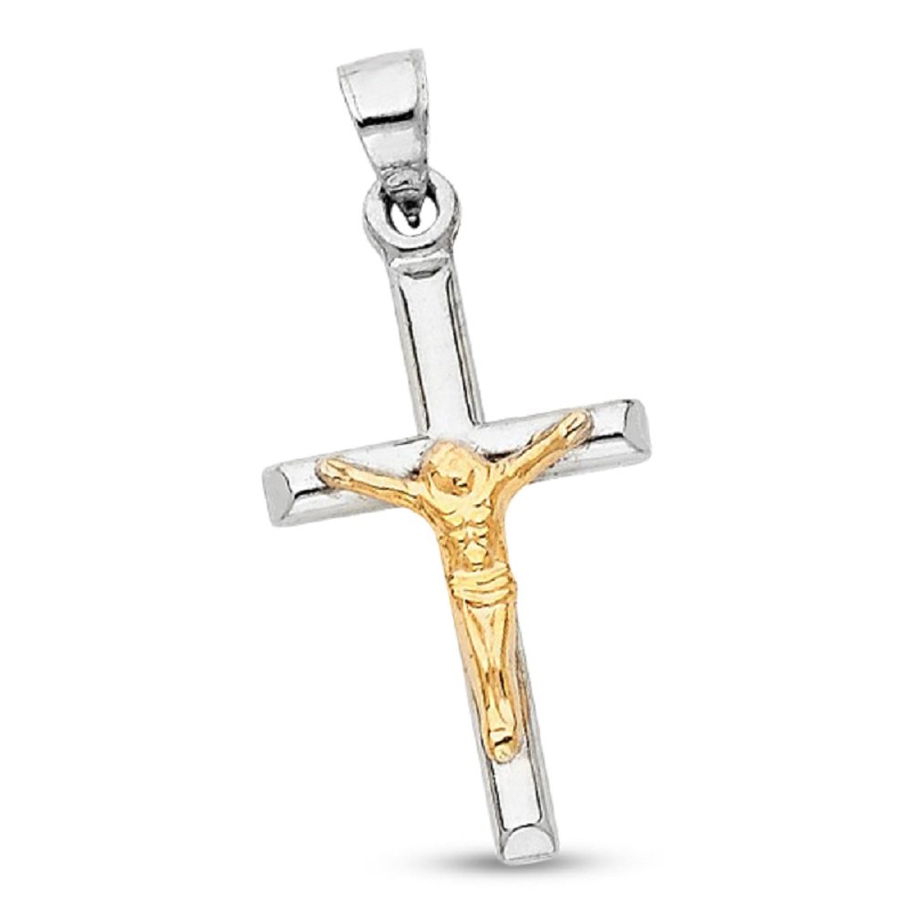 14k White Yellow Gold Jesus Cross 