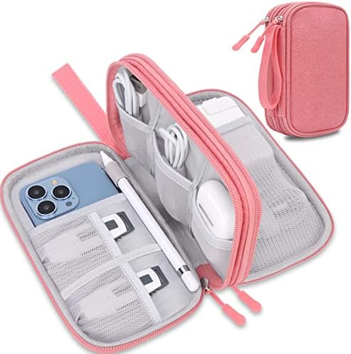 Travel Cable Organizer Bag - Waterproof Double Layer Electronics Case For Cables, Chargers & Accessories | 7.5x4.3x2.2 Inch