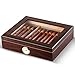 Cigar Humidor Handmade Wood Cigar Box Desktop Humidor with Hygrometer and Humidifier,Cedar Divider Royale Glasstop Holds 20-25 Cigars