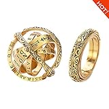 XIANGMENG Copper Gold Plated Astronomical Finger Foldable Ring That Folds Out to an Astronomical Sphere Ring| Luxury Hand-Carved,Copper | Close is Love,Open is The World,Best Gift for Lover