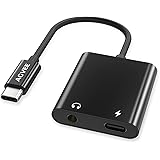 AGVEE USB-C to 3.5mm Headphones Adapter, Type-C Aux Jack Earbuds Splitter, USBC Audio TRRS Mic Earphones Dongle, PD & QC Char