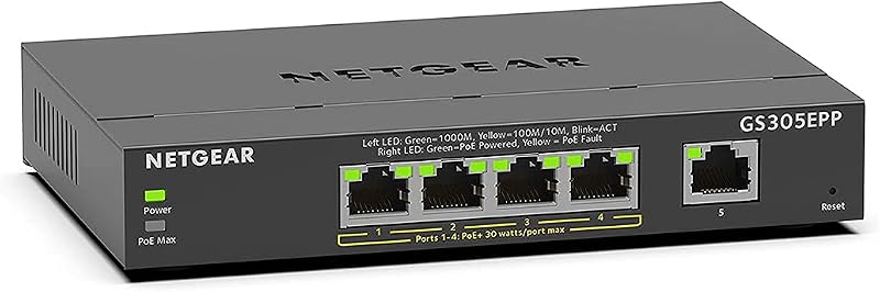 NETGEAR Plus GS305EPP 5-Port Gigabit Smart Switch PoE+ 120W Desktop Wall Mount