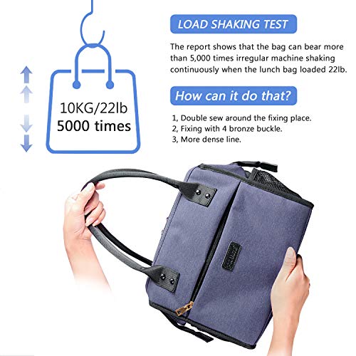 Oxford Lunch Bag Insulated Wide-Open Large Tote USB Charge Port Durable Organizer for Women Men Adult College Work Picnic Hiking Beach Fishing Reusable Cooler Bags Ladies Container (Blue)