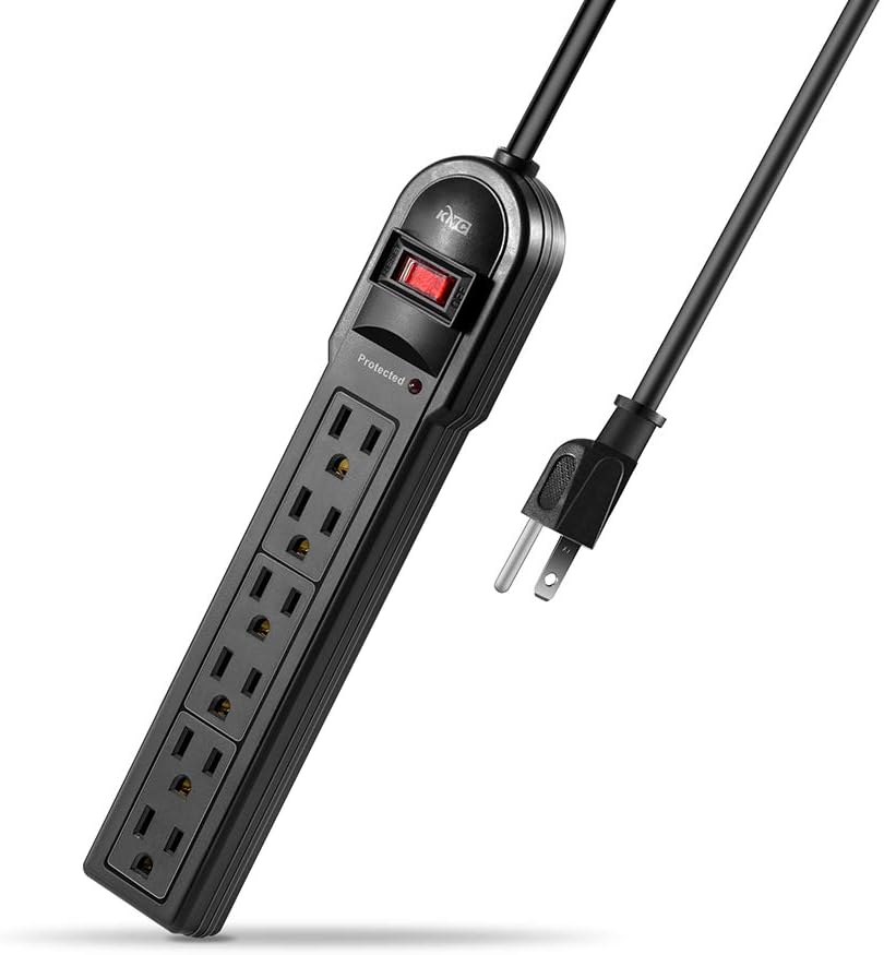 KMC 6-Outlet Surge Protector Power Strip 2-Pack, 900 Joule, 4-Foot Cord, Overload Protection, Black: Electronics