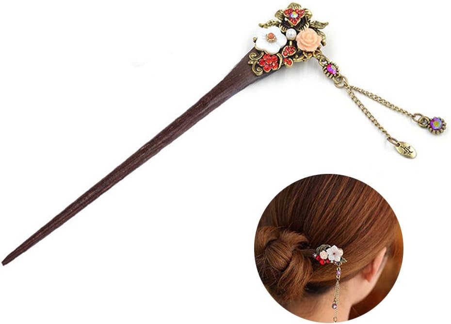 Frcolor Wooden Hair Pin Chinese Hair Sticks with Tassel Retro for Women Hair Styling Red