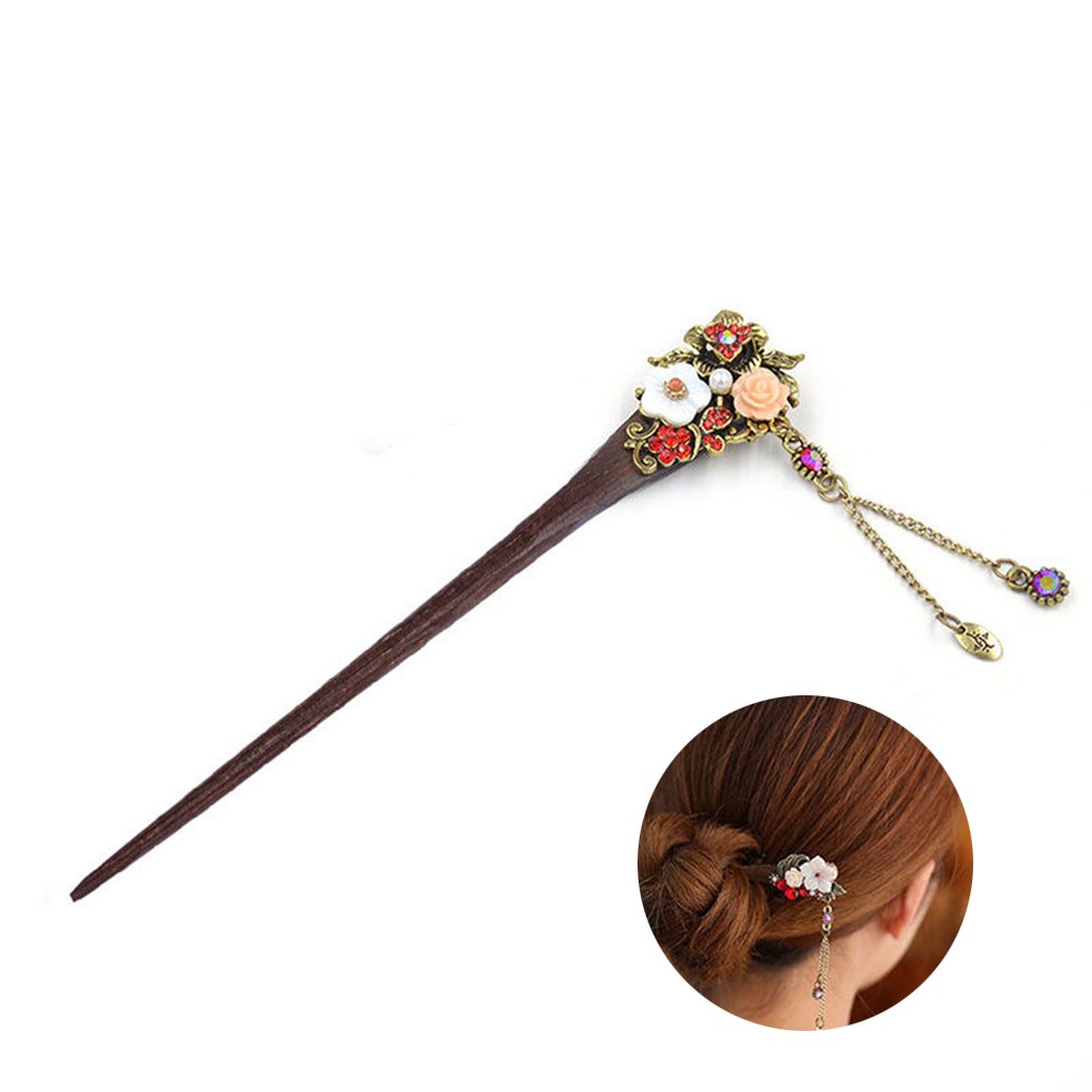 Frcolor Wooden Hair Pin Chinese Hair Sticks with Tassel Retro for Women Hair Styling Red