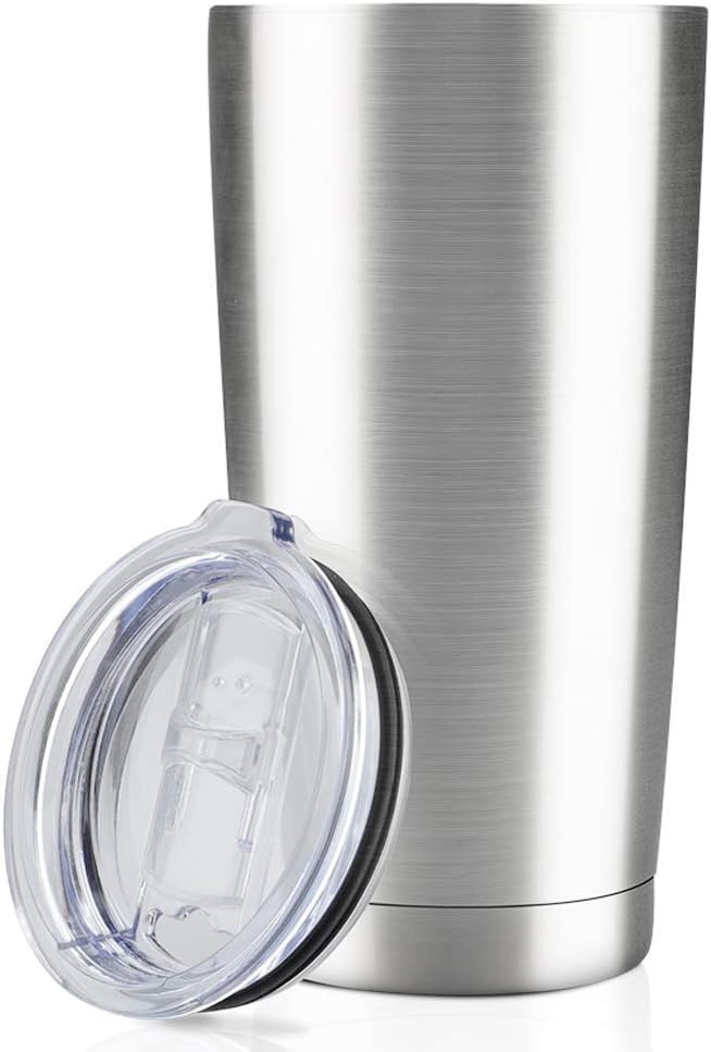 20oz Tumbler Double Wall Vacuum Insulated Coffee Mug Stainless Steel Coffee Cup with Lid (Stainless Steel, 1 Pack)