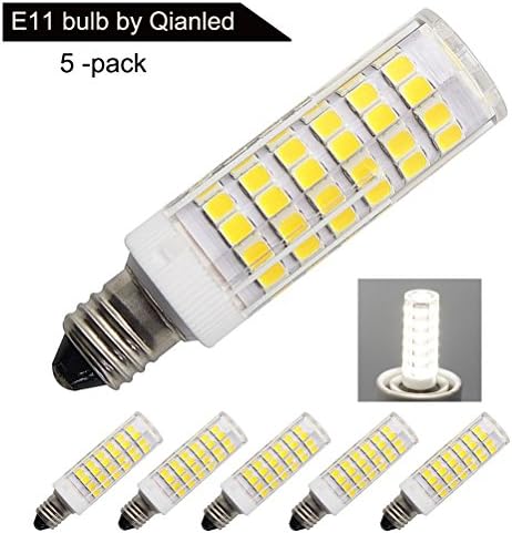 [5 Pack] Dimmable LED E11 Bulbs, Replace 100W 75W 60W 50W Halogen Bulb, Daylight 6000K, Mini Candelabra Base, 360° Beam Angle, 5.5W 850 Lumen, AC 110V 120V 130V, 2835 SMD,CRI>85