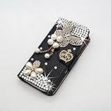 Black PU Butteryfly Crown Leather Flip Glitter Rhinestone Bling Diamond Wallet Case Cover For ZTE Zmax Z970