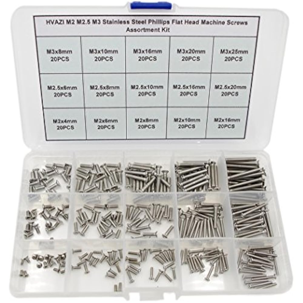 M2 M2.5 M3 Stainless Steel Phillips Flat Head Machine Screws Assortment