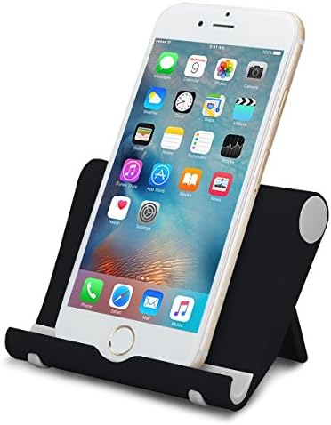 Exmott Multi-Angle Adjustable Phone Stand Holder on Desk for iPhone 11 Pro Max/XS Max/XR/X/8/7/6S/6 Plus, Samsung Galaxy S10 Note 10 S10, Tablets, E-Readers and Most Smartphones (Black)