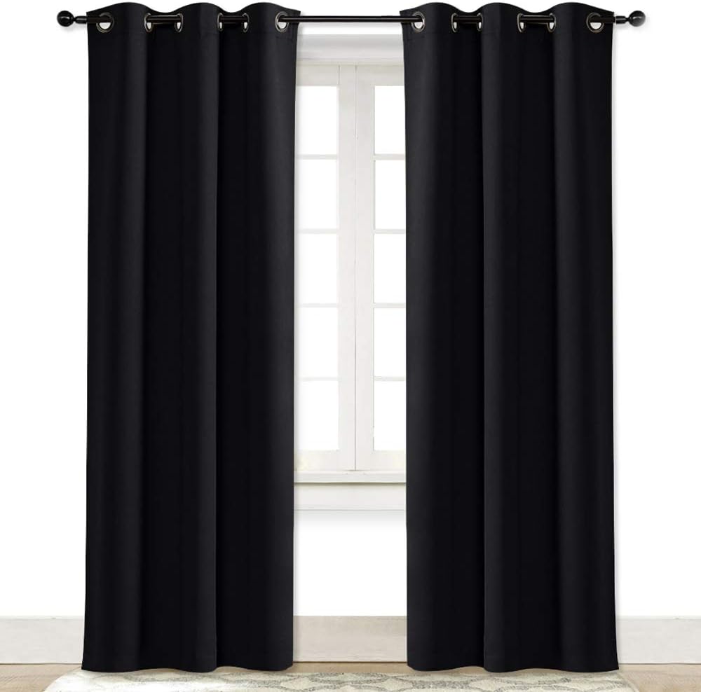 Window Treatments - NICETOWN Soundproof Thermal Insulated Blackout Curtain Thermal Insulated Solid Grommet Room Darkening Drape for Dining Room (Single Panel, 42 inches by 84 inch, Black)