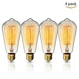 Vintage Edison Bulb KINGSO Dimmable 60W Edison Light Bulb Squirrel Cage Filament Incandescent Antique Light Bulb E26 Base ST64 110V - 4 Pack