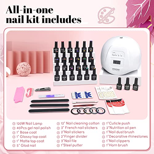 JEWHITENY Gel Nail Polish Kit with U V Light 120W Nail Dryer, 40 Colors