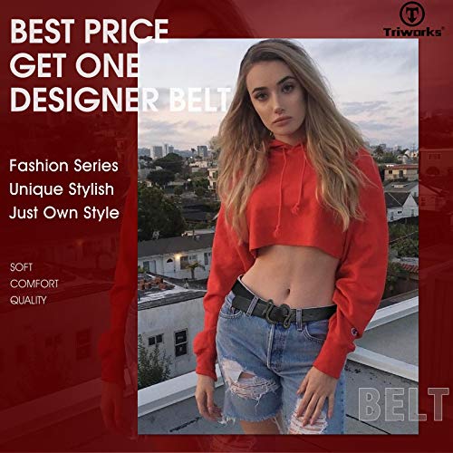 Triworks Belt For Women Fashion Leather Belt Gold/Black Snake Buckle Belt for Jeans, Pants, Dresses, Shorts