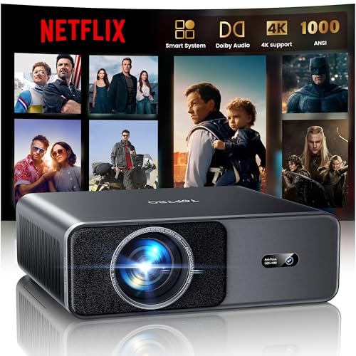 Projector 4K【Integrated Official App/Dolby】 1000ANSI Smart Projector Compatible with Netflix AI Auto Auto/Keystone, Projector1080P Native WiFi 6 Bi-directional BT5.2 Zoom 50% for Home/Outdoor Cinema