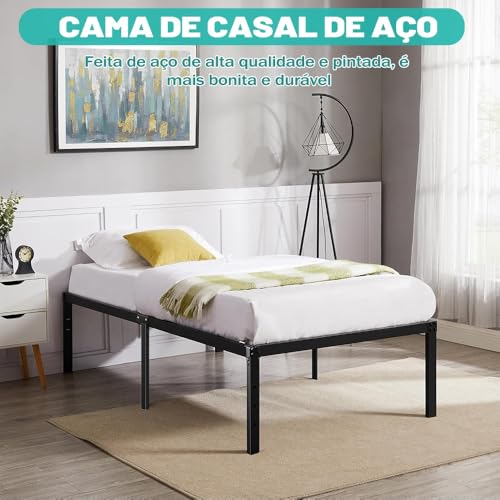 190 * 95 * 36 Cm Base Cama Solteiro, Cama de Solteiro de Metal, Com Suportes de Ripas, Grande Espaço Embaixo da Cama (Solteiro)