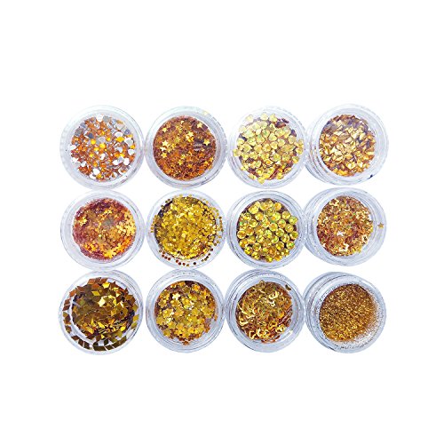 Allwon Body Glitter Cosmetic Makeup Eyeshaodw Glitters for Face Body Hair Nail Art,12pcs (Gold)