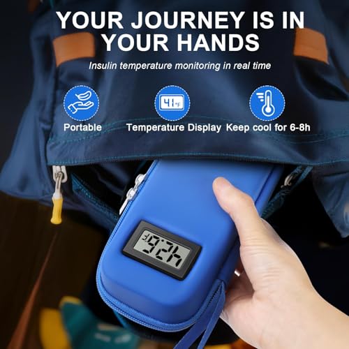 Insulin Cooler Travel Case with Temperature Display: TSA Approved Medication Diabetic Cooler for Travel, Diabetes Case for Insulin Pens for Daily Use & Trip (Blue)
